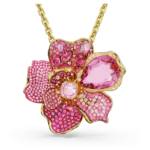 Idyllia pendant and brooch Pavé, Flower, Pink, 18K gold finish