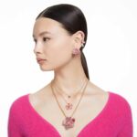 Idyllia pendant and brooch Pavé, Flower, Pink, 18K gold finish - Image 7