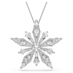 Idyllia pendant and brooch Star, White, Rhodium plated