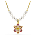 Idyllia pendant Crystal pearl, Mixed cuts, Flower, Multicoloured, 18K gold finish - Image 8