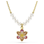 Idyllia pendant Crystal pearl, Mixed cuts, Flower, Multicoloured, 18K gold finish