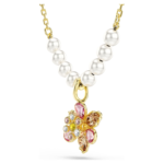 Idyllia pendant Crystal pearl, Mixed cuts, Flower, Multicoloured, 18K gold finish - Image 4