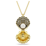 Idyllia pendant Crystal pearl, Shell, White, 18K gold finish