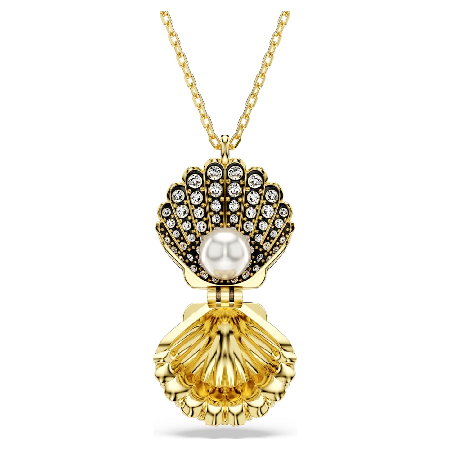 Idyllia pendant Crystal pearl, Shell, White, 18K gold finish