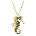 Idyllia pendant Crystal pearls, Seahorse, White, 18K gold finish