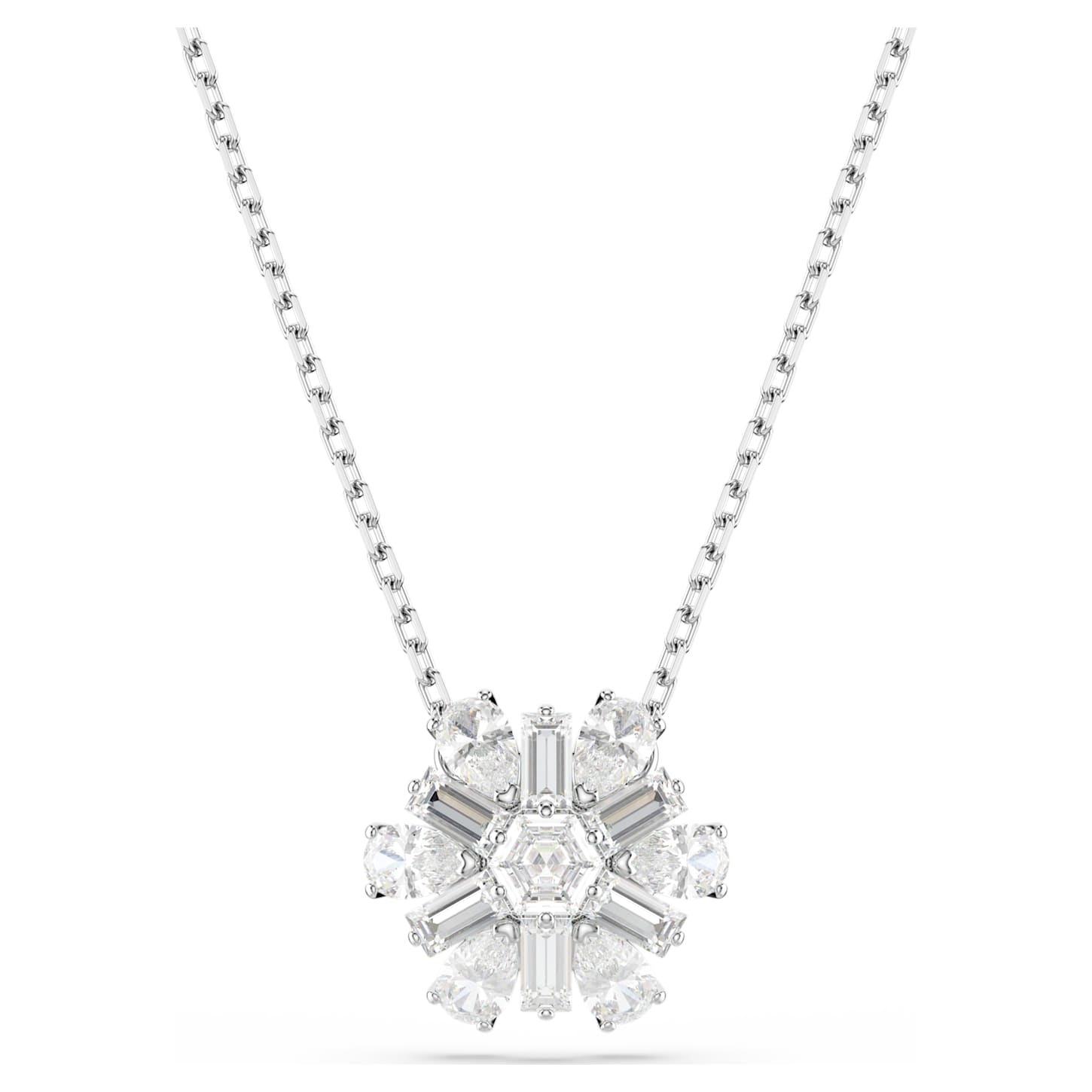 Idyllia pendant Mixed cuts, Snowflake, White, Rhodium plated