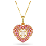 Idyllia pendant Octagon cut, Crystal pearl, Heart, Pink, 18K gold finish