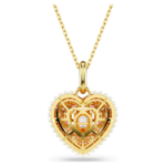 Idyllia pendant Octagon cut, Crystal pearl, Heart, Pink, 18K gold finish - Image 5