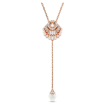 Idyllia Y pendant Crystal pearl, Shell, White, 18K rose gold finish
