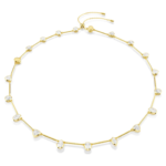 Imber necklace Magnetic closure, Mixed cuts, White, 18K gold finish