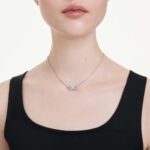 Lifelong pendant Pavé, Bow, White, Rhodium plated - Image 2