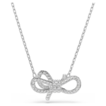 Lifelong pendant Pavé, Bow, White, Rhodium plated