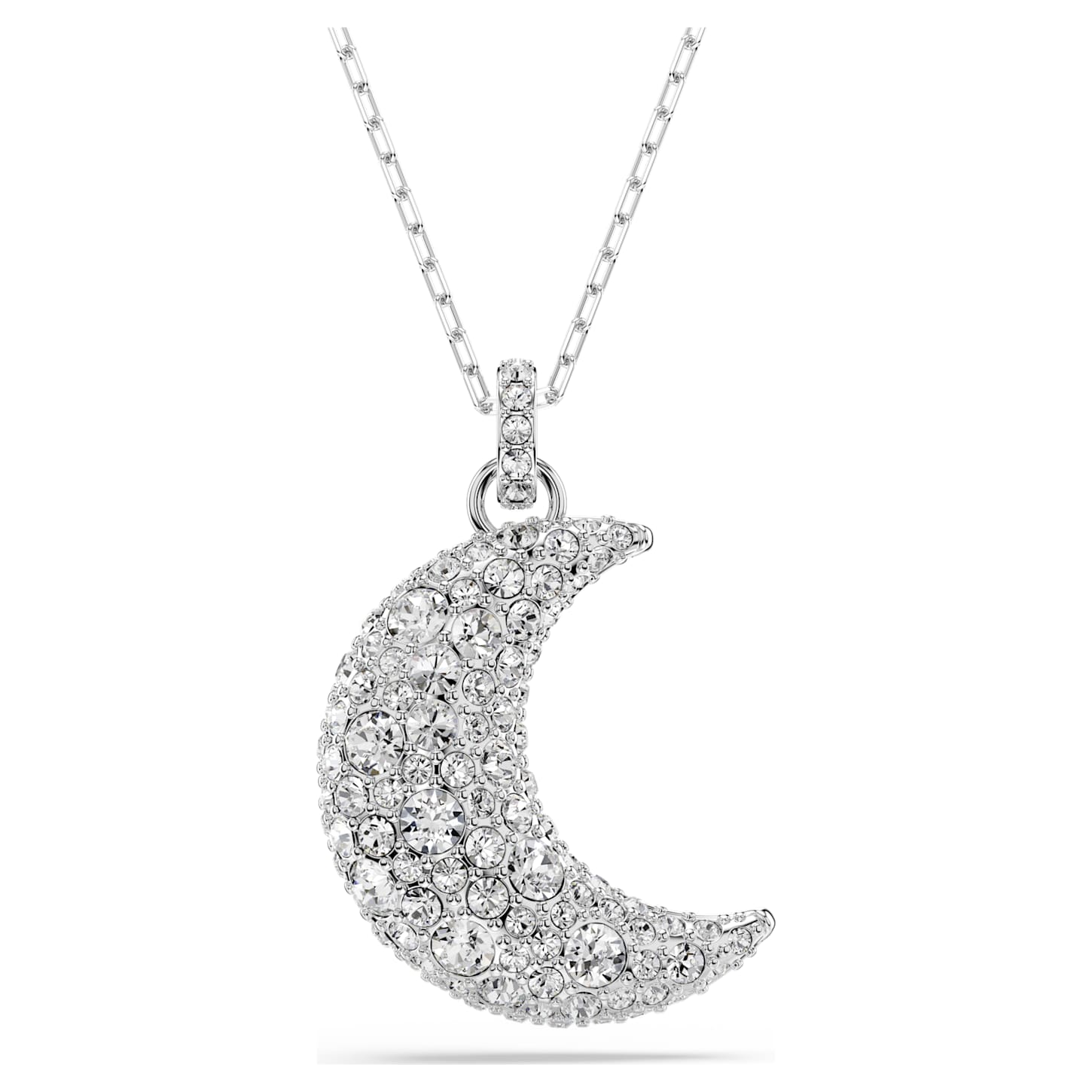 Luna pendant Moon, White, Rhodium plated