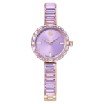 Matrix bangle watch Swiss Made, Crystal bracelet, Purple, Champagne gold-tone finish