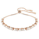 Matrix bracelet Crystal pearl, Round cuts, White, 18K rose gold finish