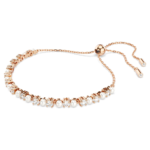 Matrix bracelet Crystal pearl, Round cuts, White, 18K rose gold finish - Image 3