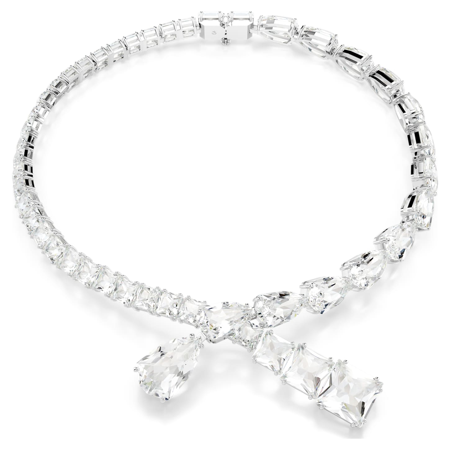 Matrix necklace Mixed cuts, White, Rhodium plated