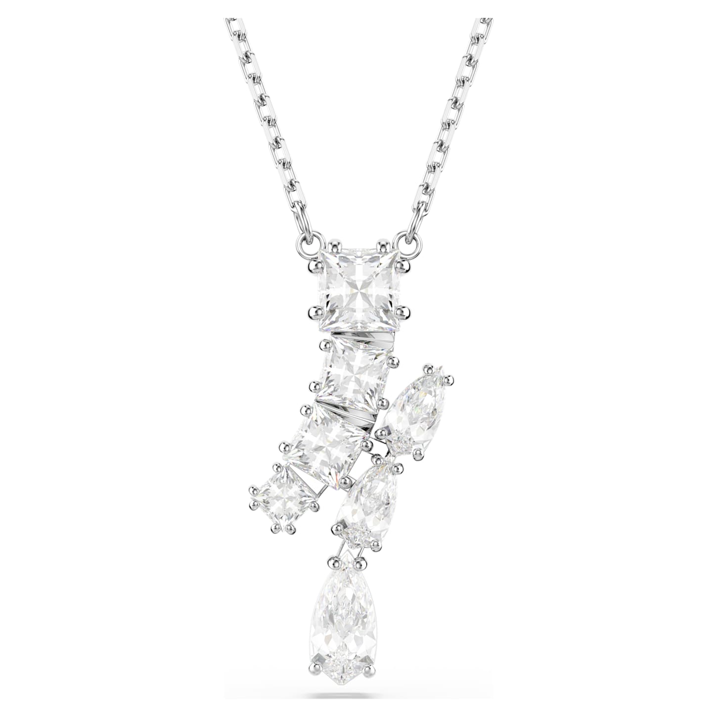 Matrix pendant Mixed cuts, White, Rhodium plated