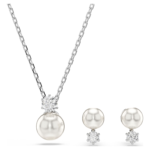 Matrix set Crystal pearl, Round cut, White, Rhodium plated