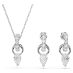 Mesmera set Pear cut, Round cut, White, Rhodium plated