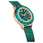 Octea chrono watch Swiss Made, Leather strap, Green, Rose gold-tone finish - Image 4