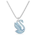 Swan pendant Swan, Medium, Blue, Rhodium plated