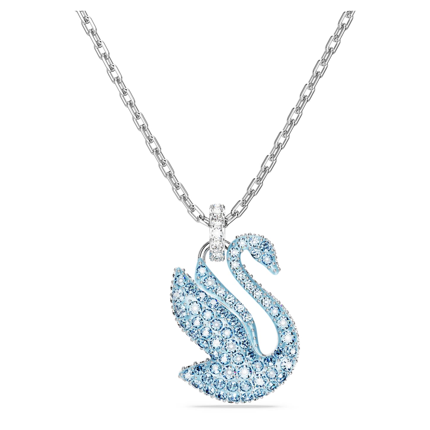 Swan pendant Swan, Medium, Blue, Rhodium plated