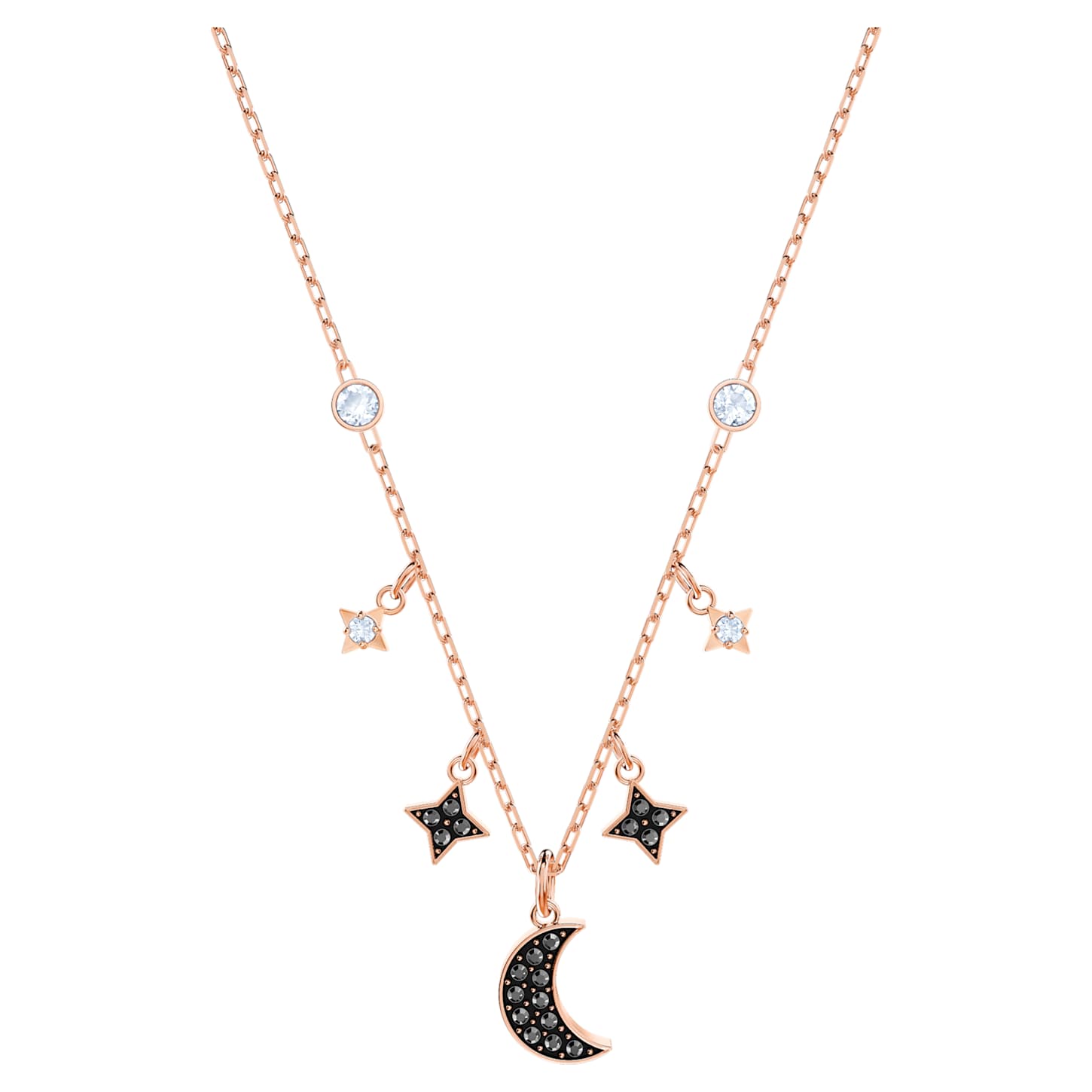 Symbolica necklace Moon and star, Black, 18K rose gold finish