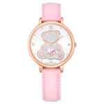 Teddy watch Swiss Made, Leather strap, Pink, Rose gold-tone finish