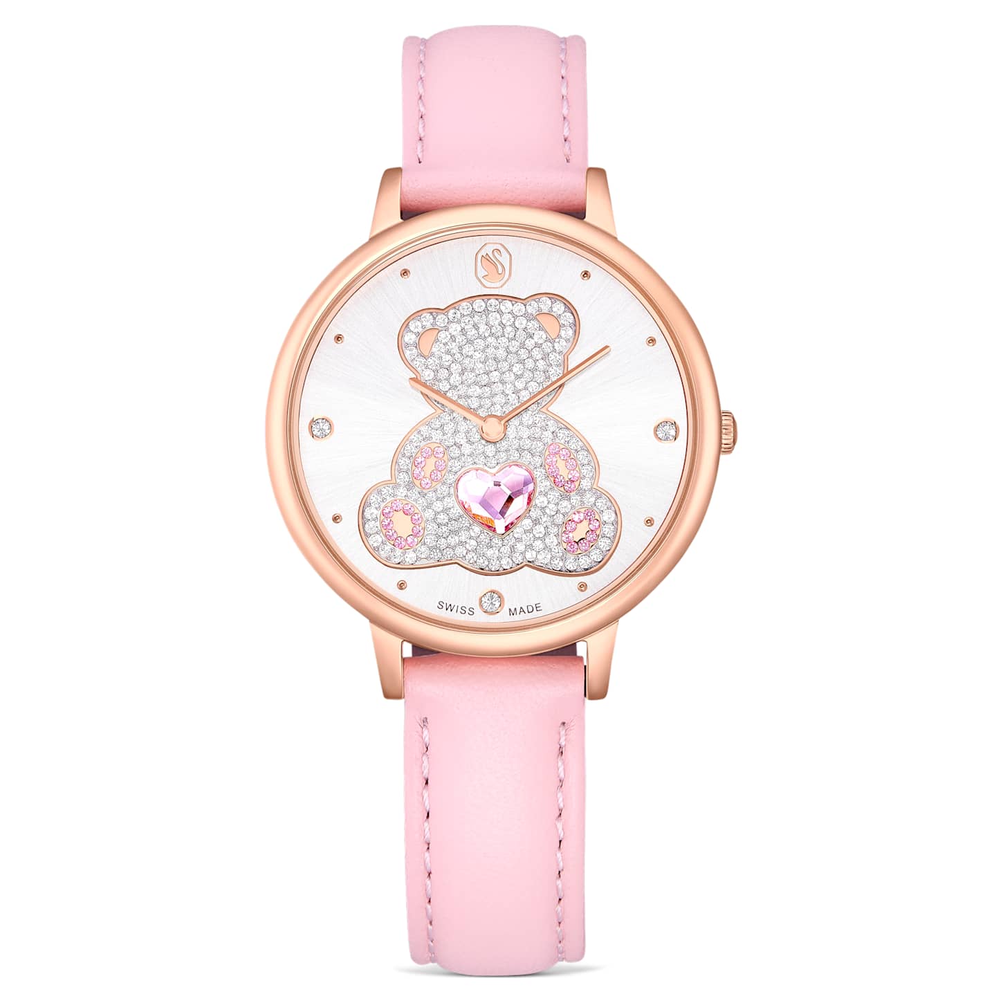 Teddy watch Swiss Made, Leather strap, Pink, Rose gold-tone finish