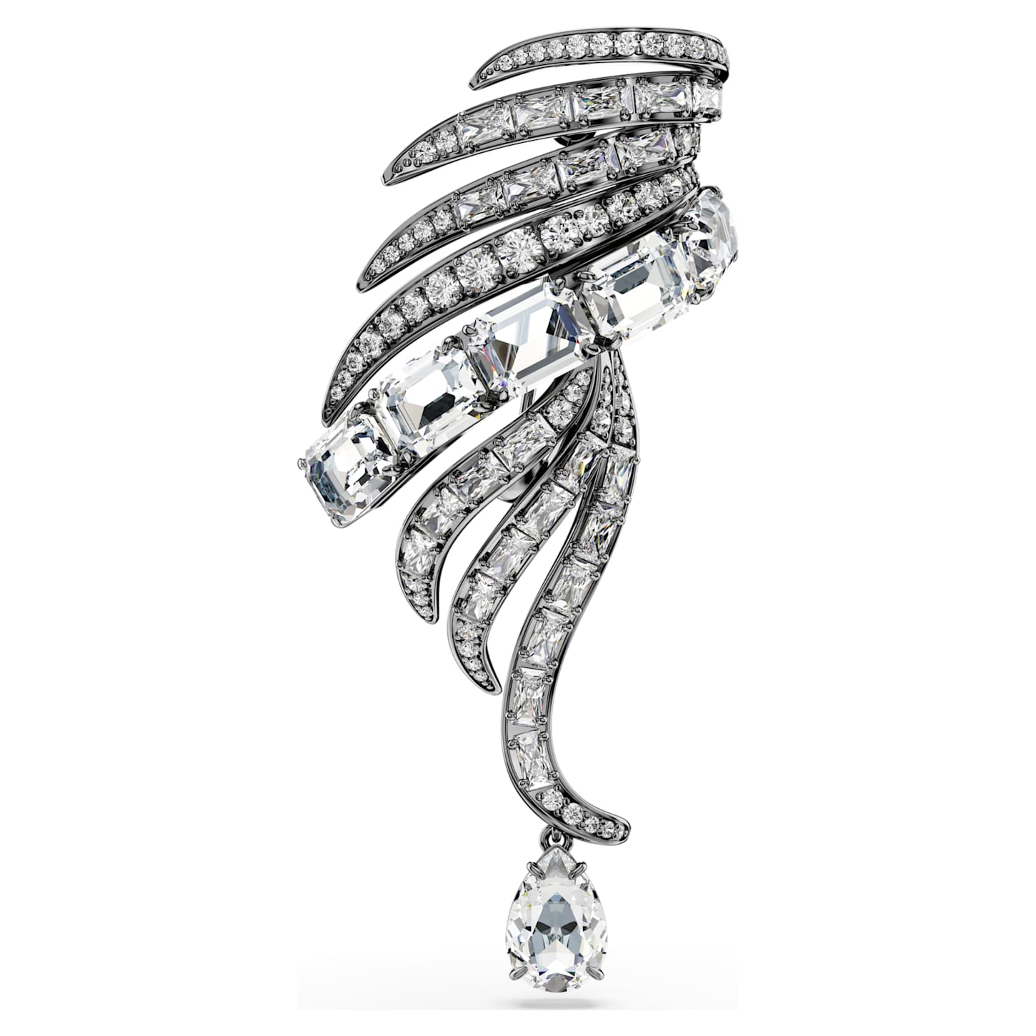 The Vienna Collection brooch Feather, White, Ruthenium plated
