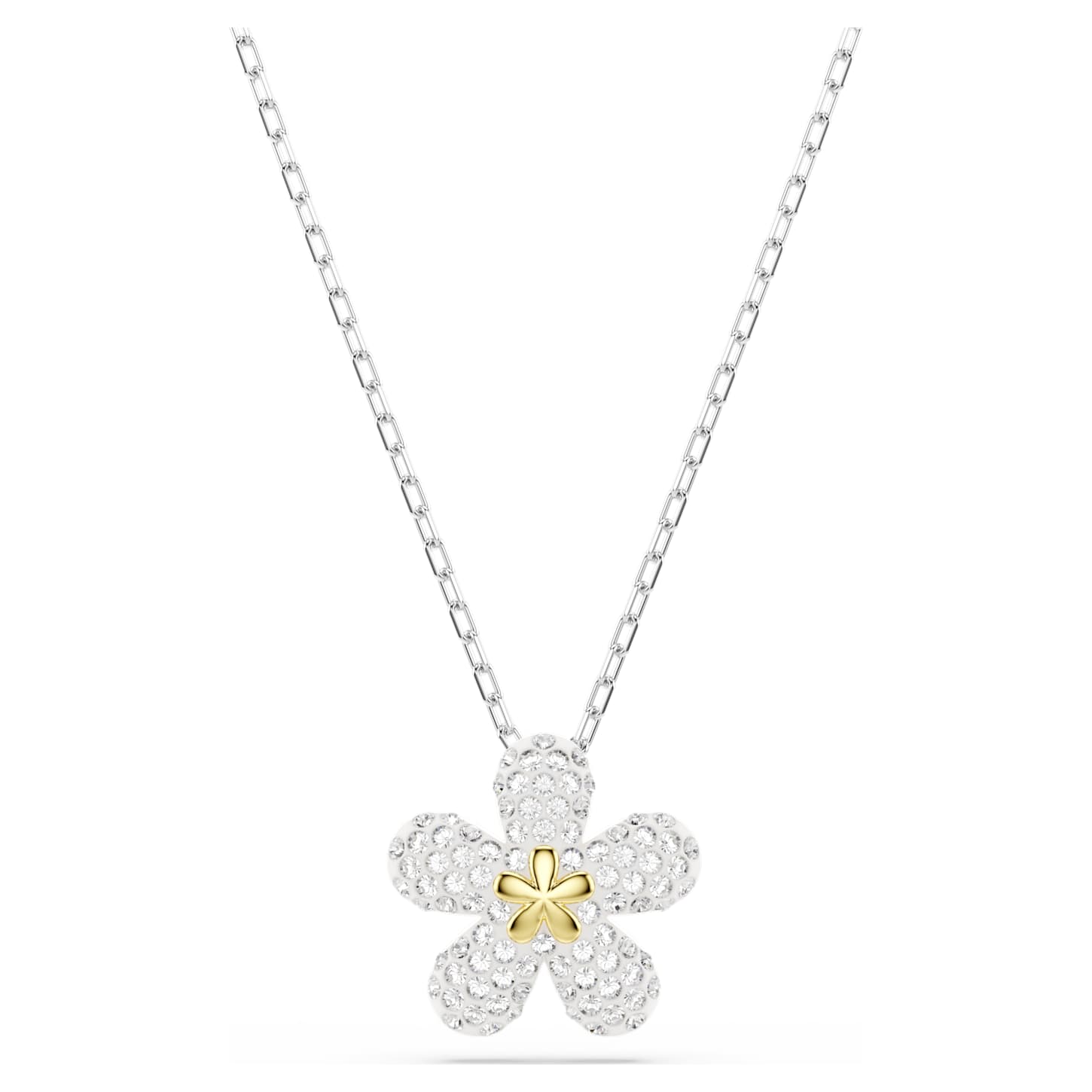 Tough pendant Pavé, Flower, White, Mixed metal finish