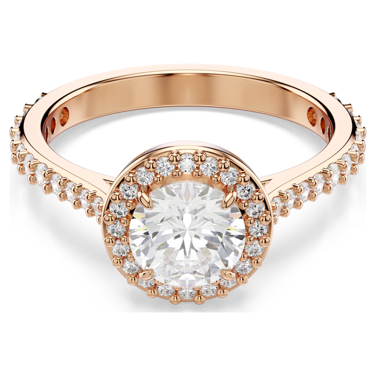 Una Angelic cocktail ring Round cut, Pavé, White, 18K rose gold finish